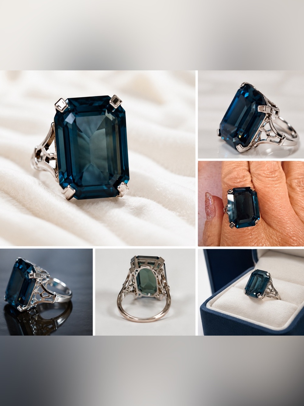 Sterling Blue Topaz Emerald-Cut Cocktail Ring - Women Jewelry